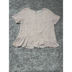 Copper Key Women Top Size XL Floral Spring Short Sleeve Cottage Blouse Ruffle